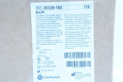 CareFusion 2812M-10U AirLife Nasal ETCO2 Cannula, O2 Tube & Adapter - Box of 8